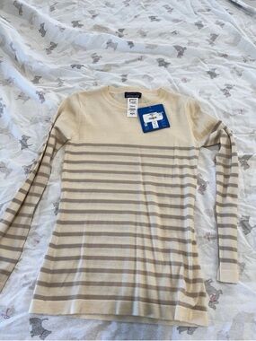 Patagonia Cream and Taupe Striped Crew Neck Sweater
